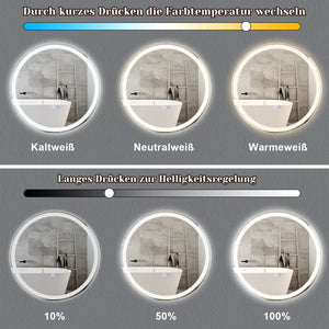 ZMH Specchio da bagno con funzione antiappannamento IP44 Rotondo Bianco Specchio da bagno variabile