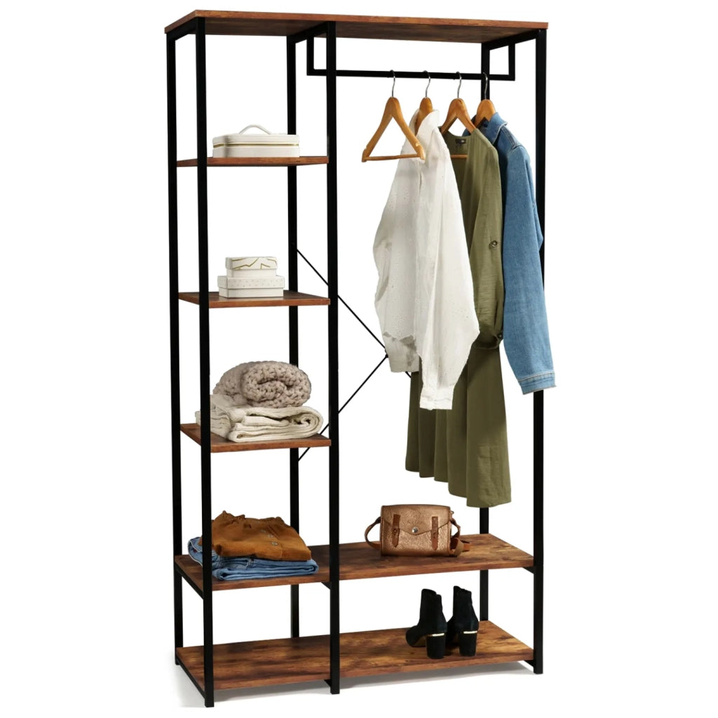 IDMarket - Scaffali per guardaroba L. 90 cm HAWKINS legno scuro design industriale
