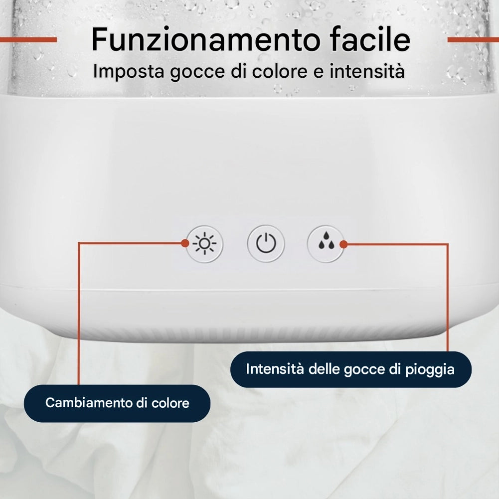 Umidificatore Ambiente Diffusore di Aromi Oli Essenziali e LED Funzione Pioggia