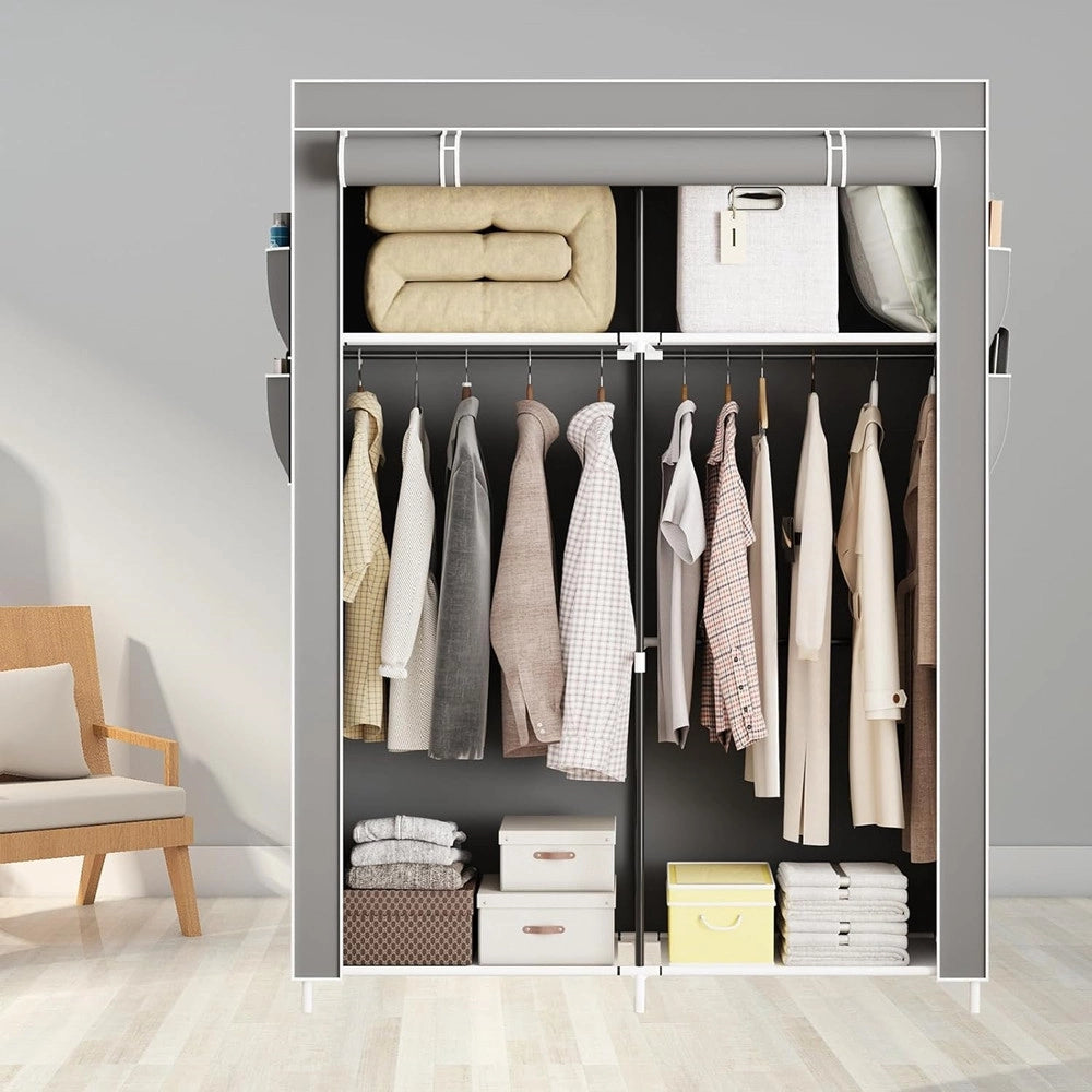 Trade Shop - Armadio Portatile In Tela Organizer Pieghevole Con Mensole 2 Binari Per Appendere Vestiti -