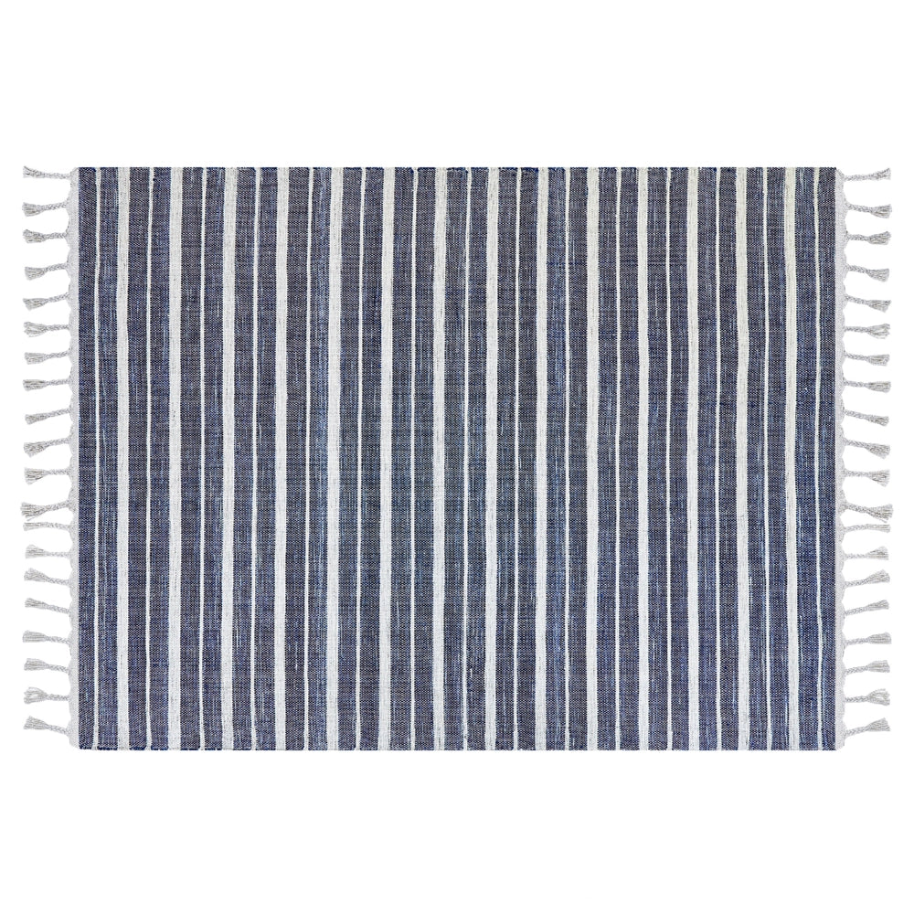 Tappeto blu 160 x 230 cm per soggiorno e camera da letto con frange a righe
