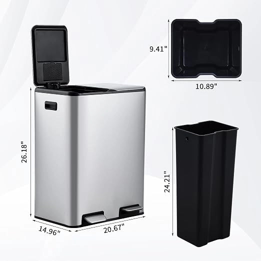 Doppio contenitore in acciaio inox da 60 litri con pedale