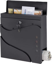 Scatola della Posta con Blocco Rotolo di Giornale e 2 Chiavi - Design Moderno - Acciaio a Scacchiera Nero - 37 x 37 x 11 cm