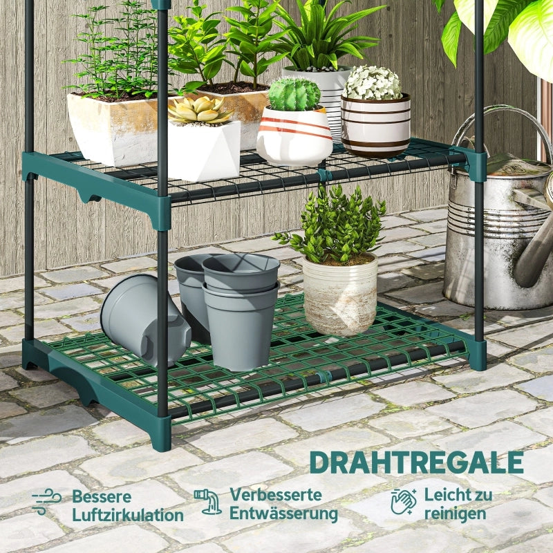 Scaffale a 5 livelli per piante in plastica con struttura in acciaio per balconi e interni verde scuro