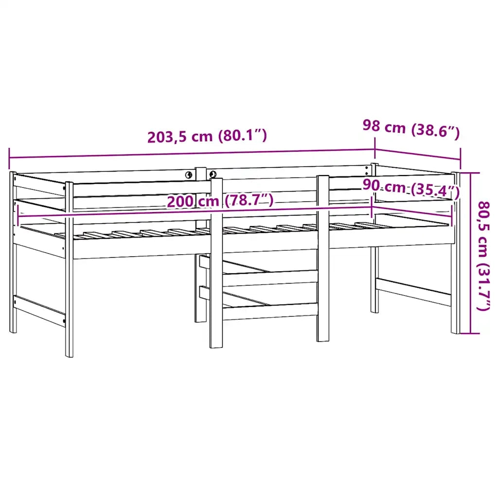 Letto singolo | Letto per adulti | Giroletto senza Materasso Bianco 90x200 cm Legno Massello Pino