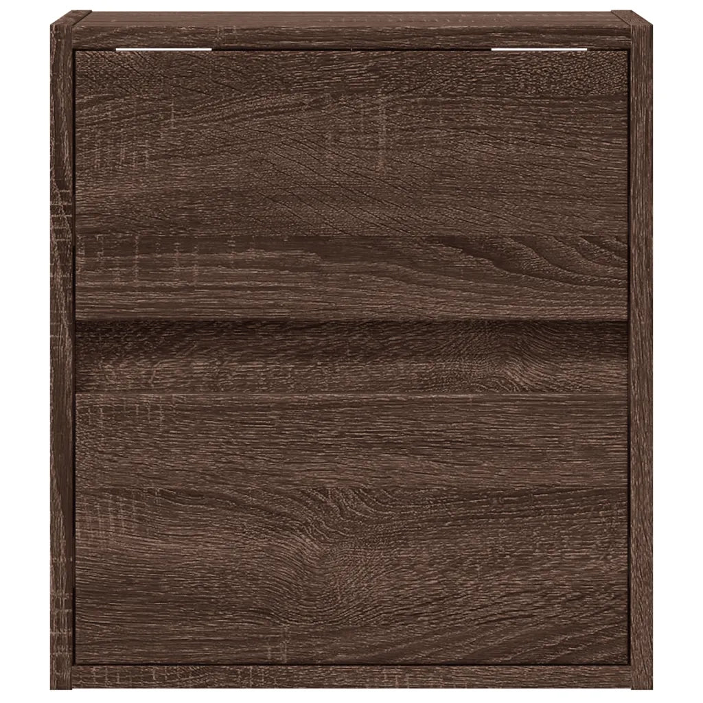 Comodino | Armadio da Notte | Mobiletto da notte a Parete con luci LED Rovere Marrone
