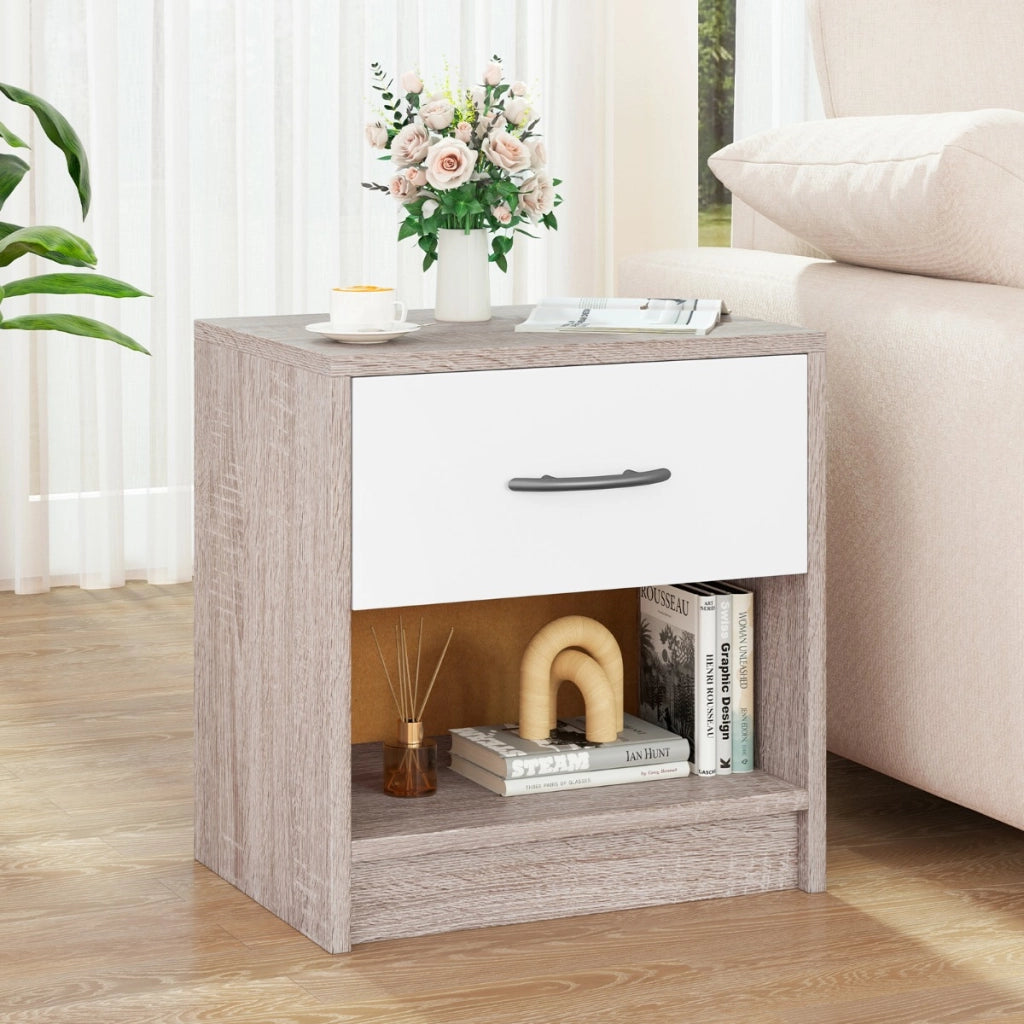 Comodino con cassetto ripiano apertoper soggiorno camera da letto-Tavolino da notte compatto per piccoli spazi Grigio chiaro
