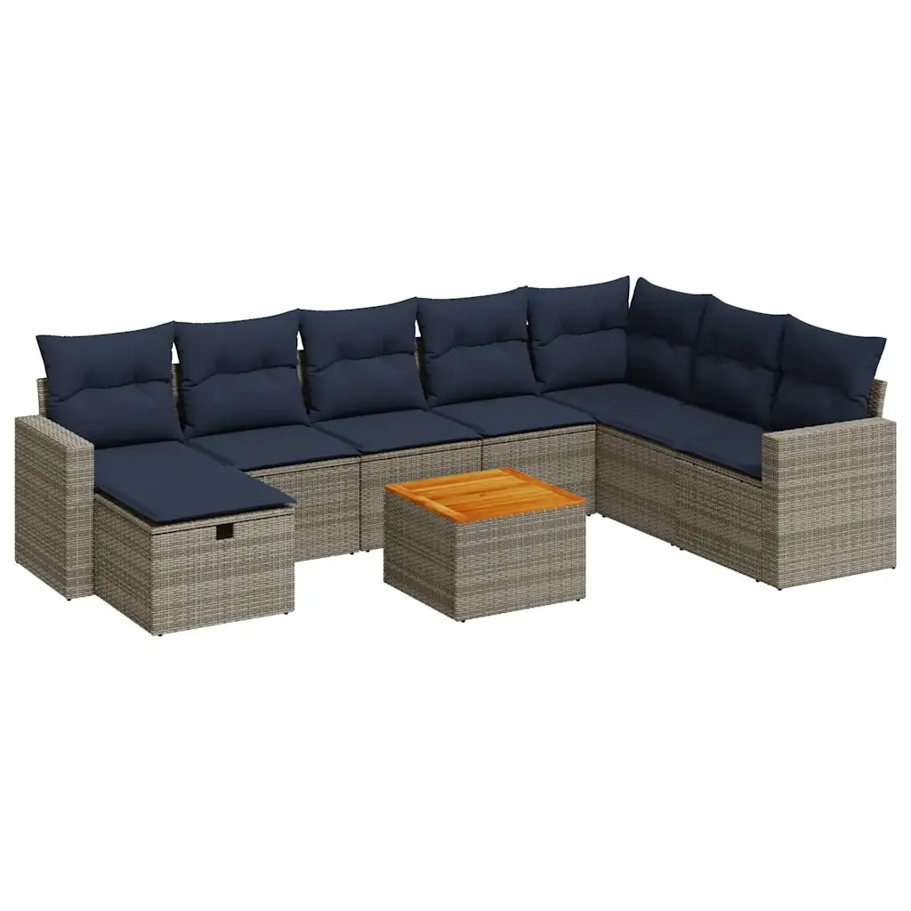 Set Divano da Giardino 9 pz con Cuscini Grigio in Polyrattan 3325806