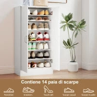 Armadio Scarpiera a 6 Ripiani Regolabili in Legno Bianco, 55x35x108 cm