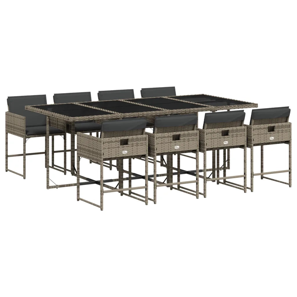 Set da Pranzo da Giardino 9 pz con Cuscini in Polyrattan Grigio 3278047