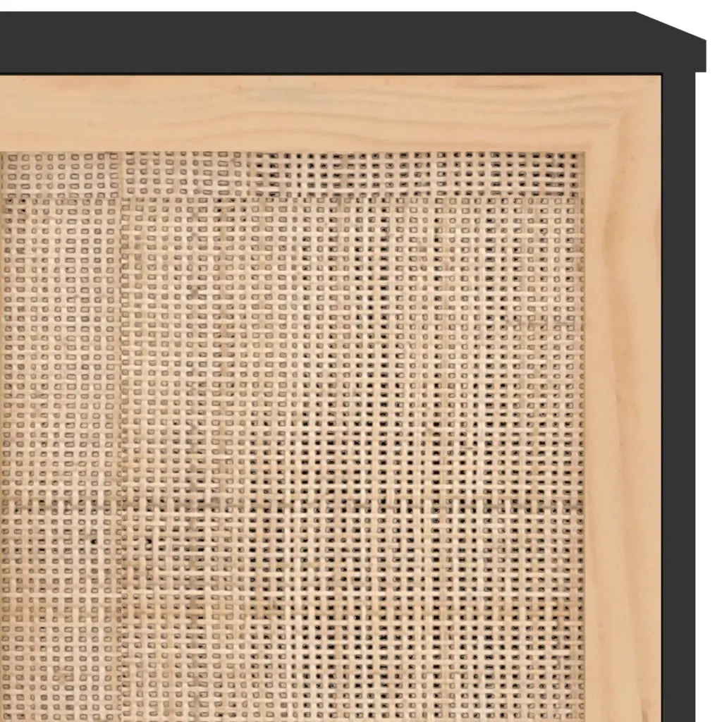 Credenza Nera 105x30x60cm Legno Massello Pino e Rattan Naturale 345640