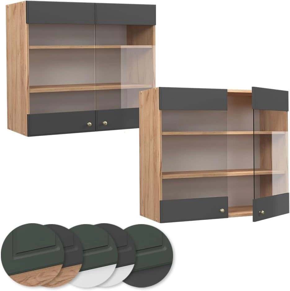 Mobile da cucina in vetro Fame-Line, Antracite-oro, 80 cm, per la combinazione con altri moduli della serie Fame-Line