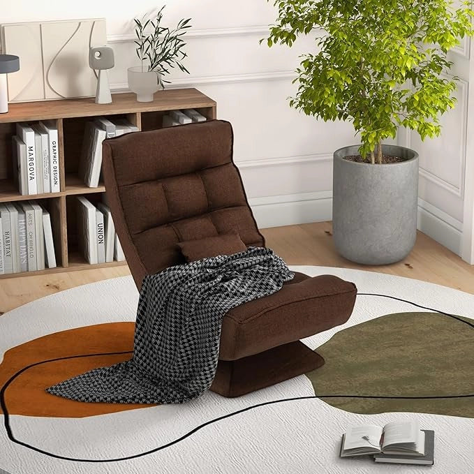 Chaise longue da Pavimento Pieghevole, Sedia da Gioco da Pavimento con Schienale Regolabile in 5 Posizioni, Divano Reclinabile da Interno (Marrone)