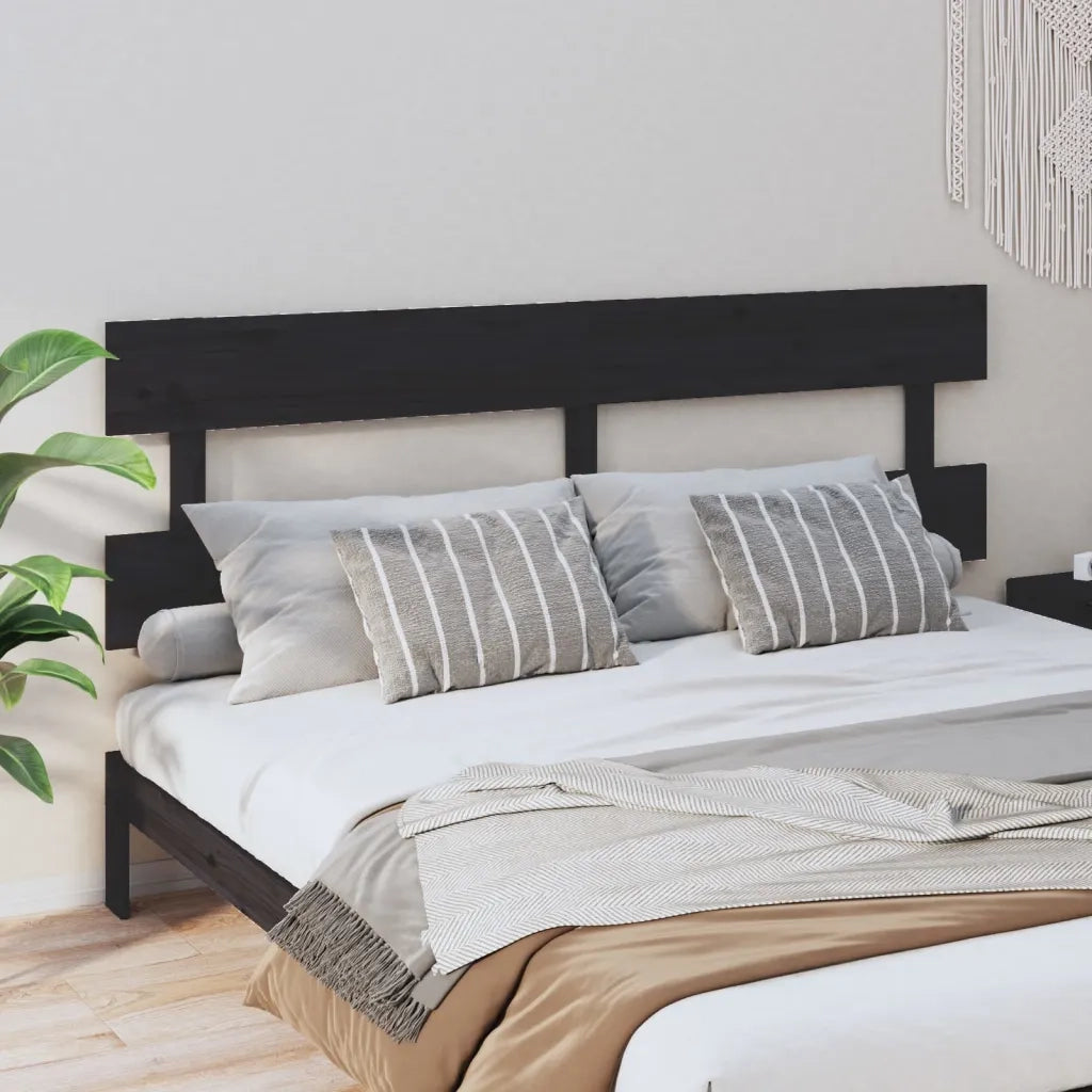 Testiera per Letto Nera 184x3x81 cm in Legno Massello di Pino 819089