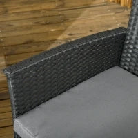 Salotto da Esterno Rattan PE con Divanetto, 2 Poltrone con Cuscini e Tavolino in Vetro, Nero e Grigio
