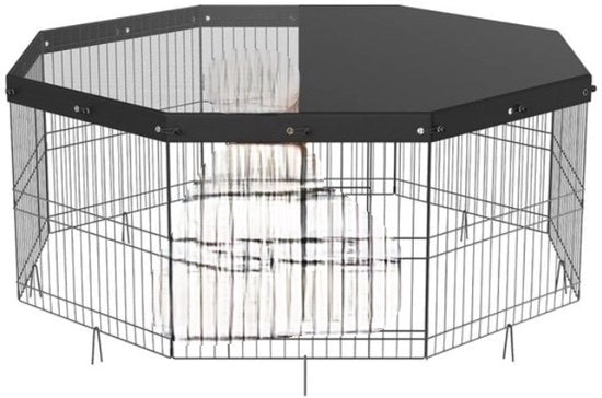 Recinzione per cani - 8 pannelli - Bancopiedi - Recinzione - Con coperchio superiore - Mangiatoia per cani - 160x160x61cm - Bancopiedi per giocare - Animali - Recinzione