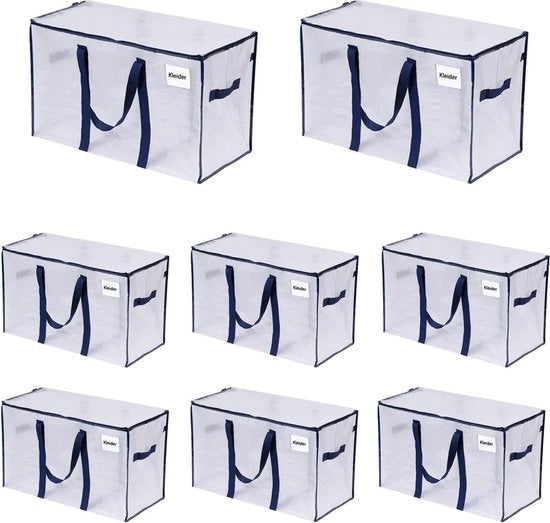 Set di 8 borse di stoccaggio extra grandi, valigette con coperchi, maniglie robuste, chiusure a zip, alternativa a una pesante scatola di trasporto, magazzino di abbigliamento (trasparente, 8 pezzi)