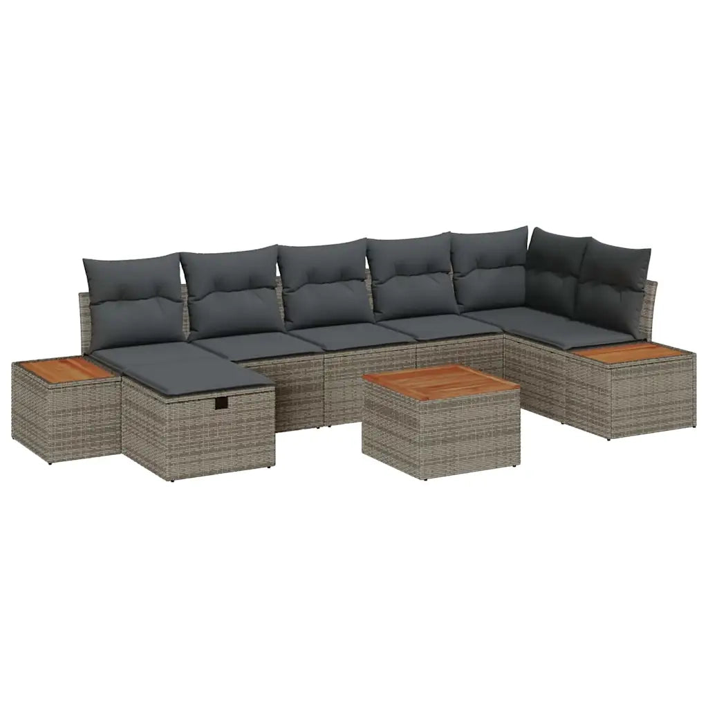 Set Divano da Giardino con cuscino 8 pcs Grigio Poly Rattan