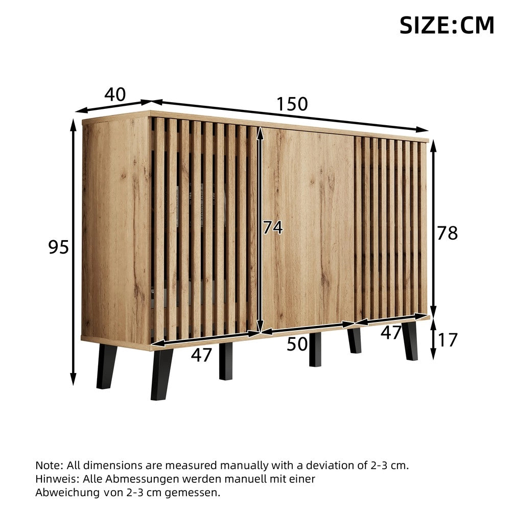 Credenza Laterale ¨C MINIMAL ¨C Bianco, Legno, 3 Ante, Ripiani, 150x40x95 cm