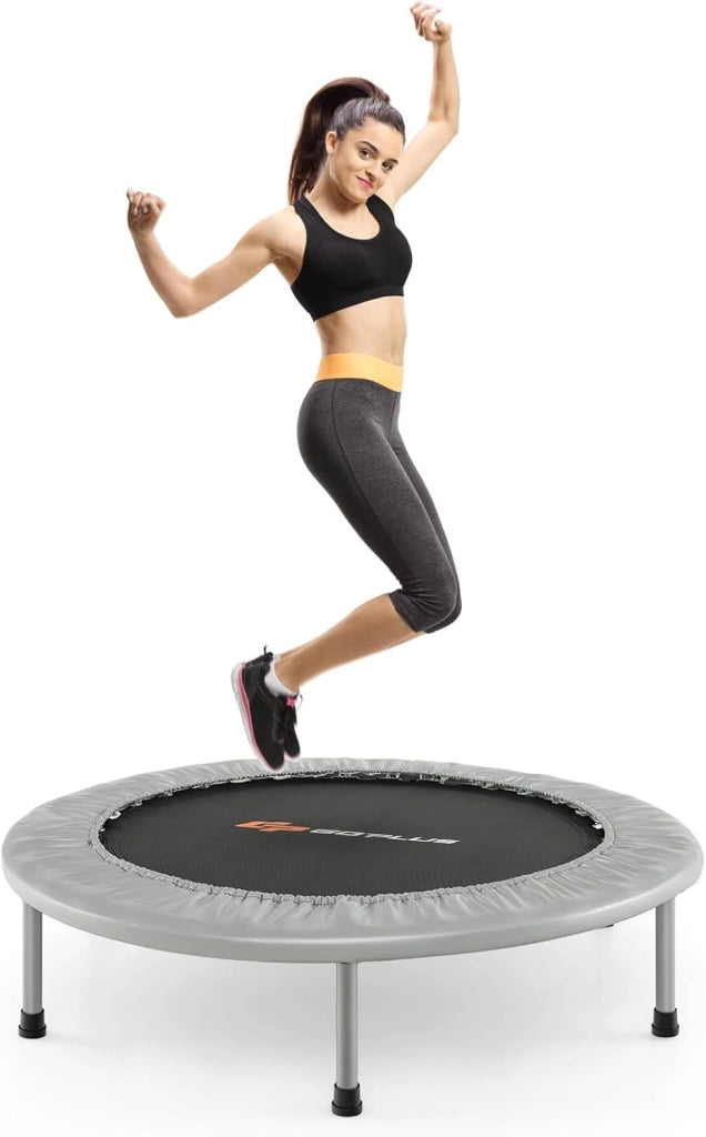 Trampolino Elastico Pieghevole, Tappeto Elastico da Interno con 32 Molle e 6 Gambe e Cuscinetti Antiscivolo, Capacità di Carico 150 kg