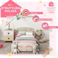 Outsunny Letto per Bambini 3-6 Anni con Bordi Rialzati, Doghe e Fantasia con Animali, 140x70 cm, Rosa