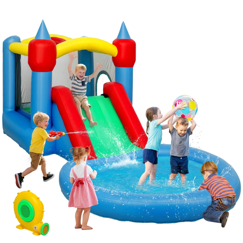 Castello gonfiabile 4in1 con scivolo, canestro basket e piscina palline ¨C Xylo ¨C 415x205x190cm