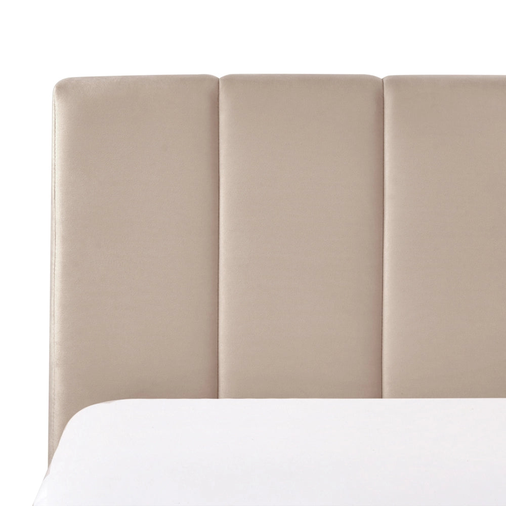 Letto matrimoniale contenitore Rivestimento in velluto beige 160 x 200 cm con testiera a doghe