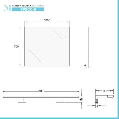 Specchio bagno 105x70 cm reversibile con luce LED naturale