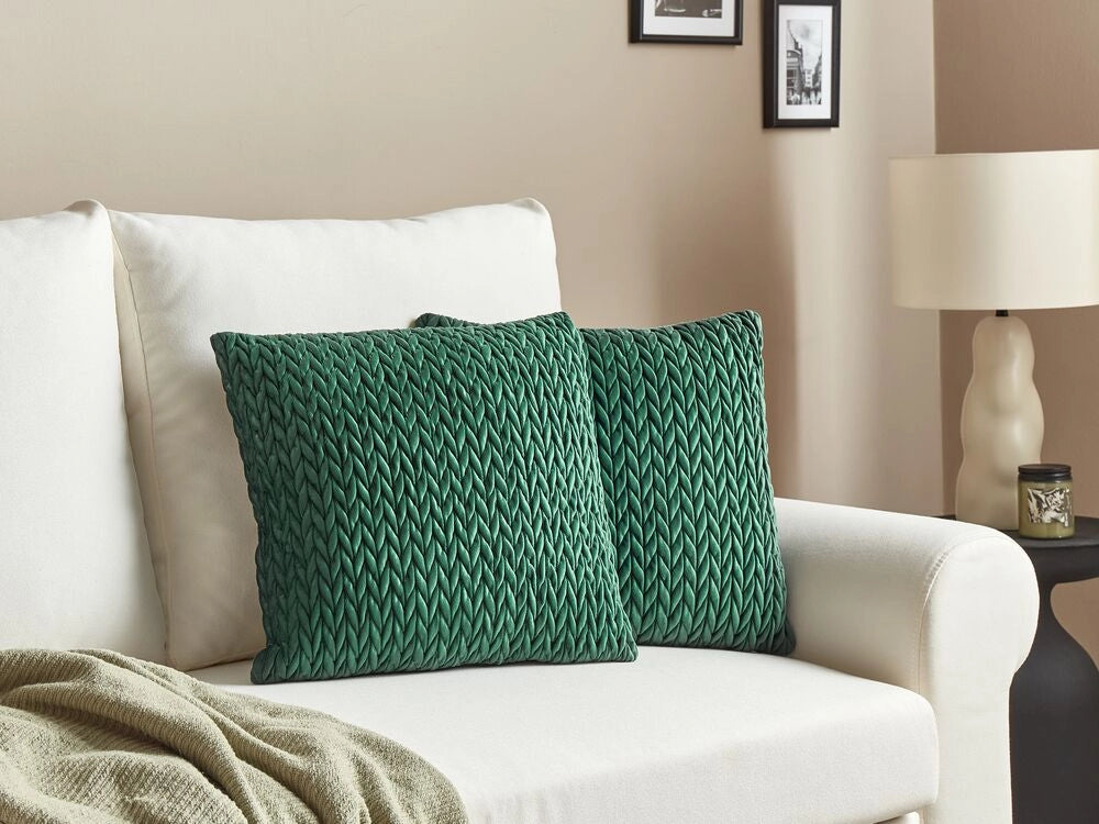 Set di 2 cuscini in tessuto di poliestere trapuntato verde 45 x 45 cm elegante stile classico