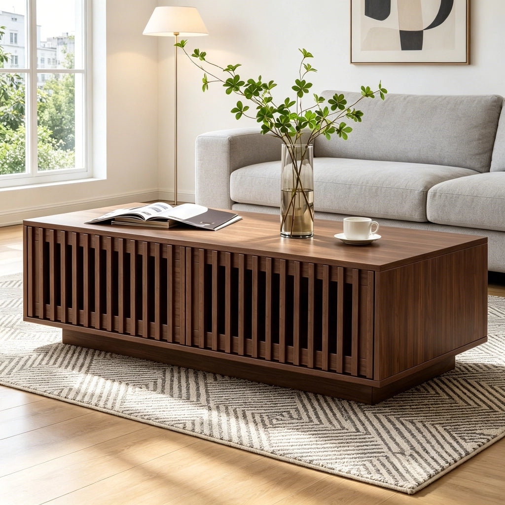 Tavolino da caffè con 2 ante e 2 vani - per soggiorno - in MDF e truciolare - 100×50×35 cm