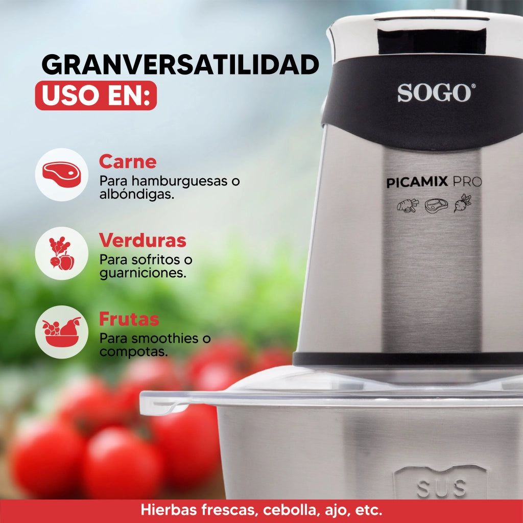 Tritatutto elettrico 1,8L con lame titanio 4 coltelli e doppia velocità, ciotola acciaio inox per carne e verdure - Sogo