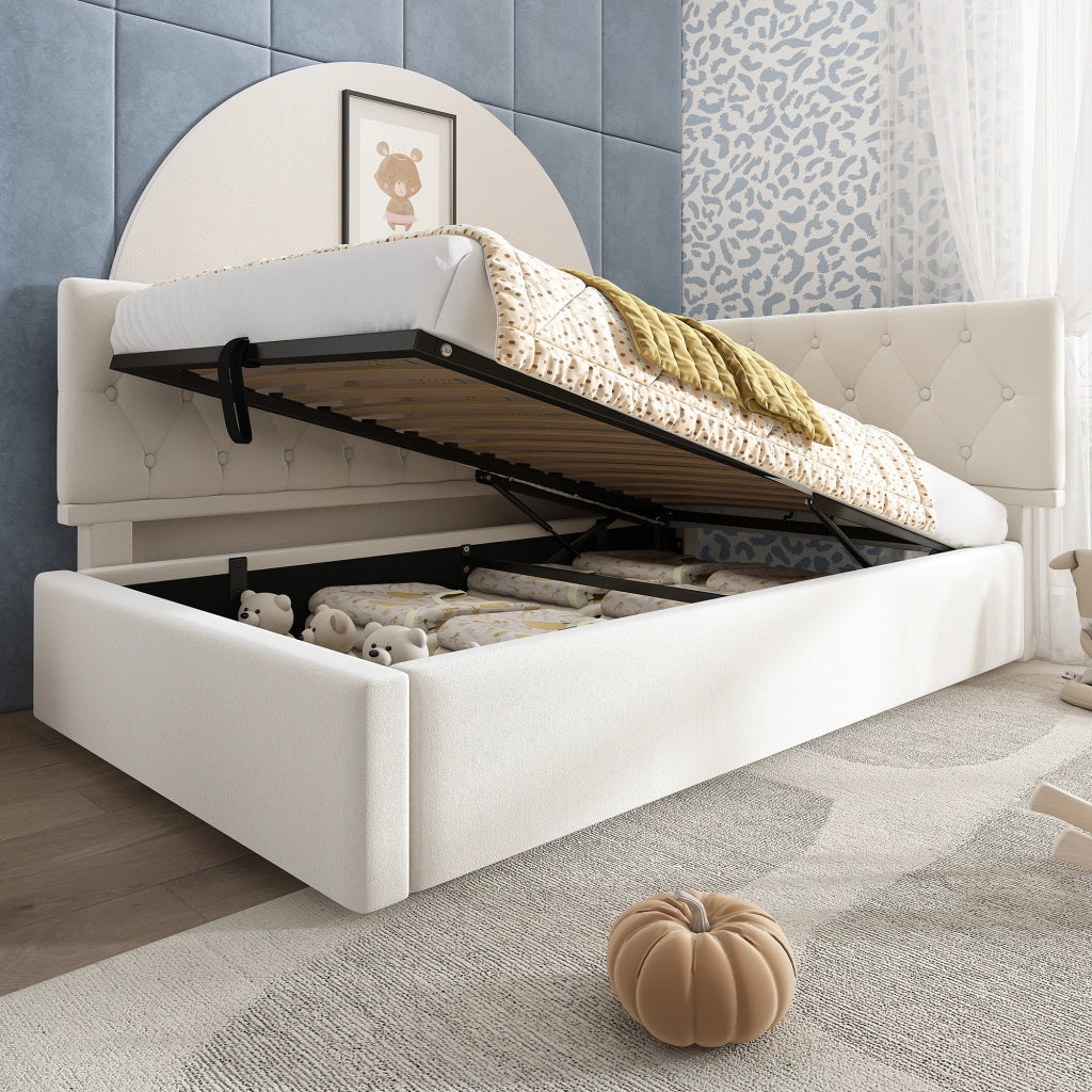 LETTO Divano 90x200 cm con contenitore idraulico in velluto beige