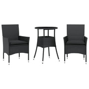 Set da Pranzo da Giardino 3 pz | Set Salotto da Giardino con Cuscini Polyrattan e Vetro