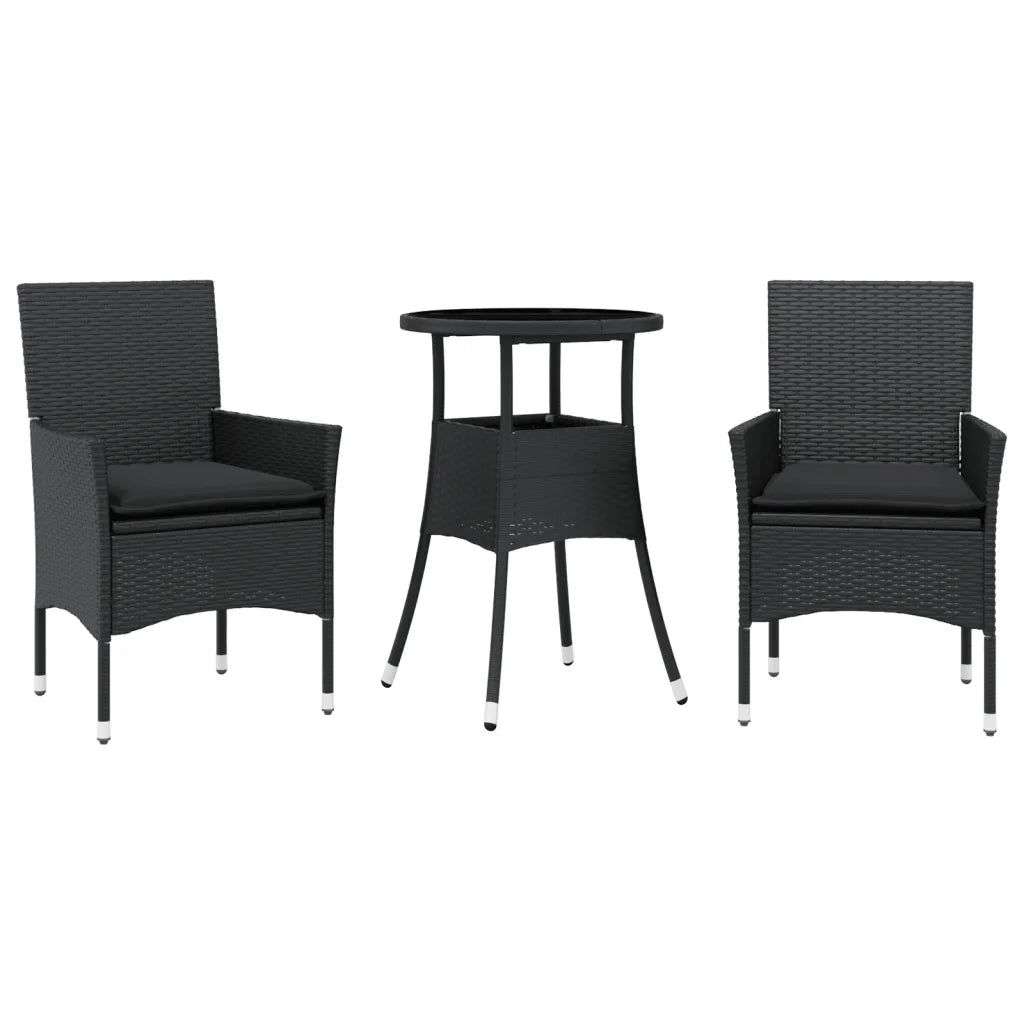 Set da Pranzo da Giardino 3 pz | Set Salotto da Giardino con Cuscini Polyrattan e Vetro