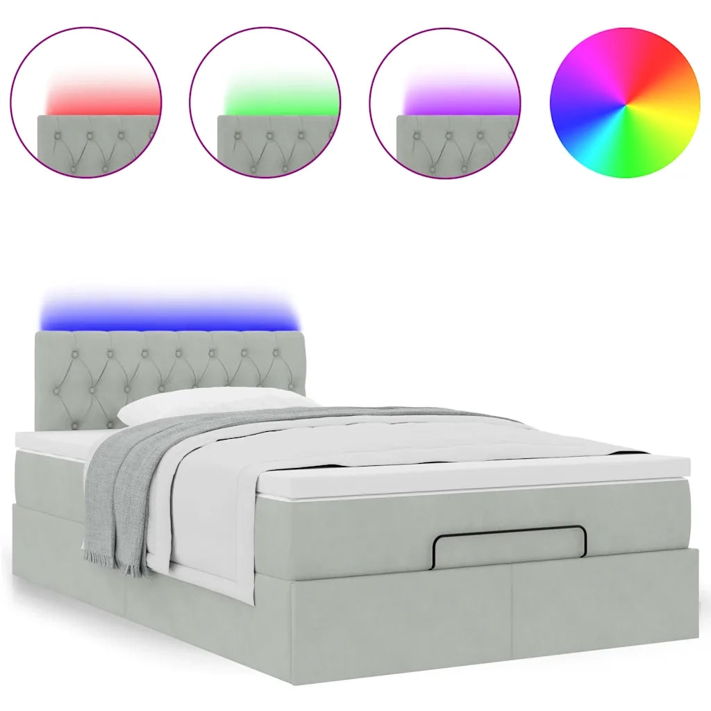 Pouf Letto con Materasso e LED Grigio Chiaro 120x190cm Velluto 3312680
