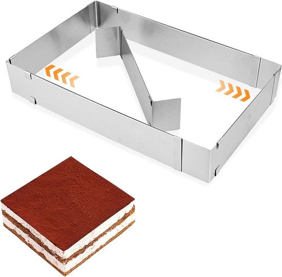 Bakframe periferico con distributore per torte rettangolari - 5 cm alto - per torte stratificate - cottura e decorazione - dimensioni 27-53 x 185-33 cm
