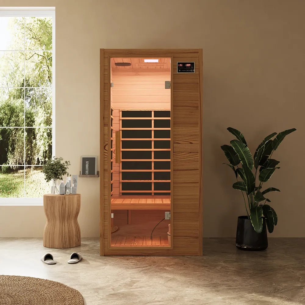 Sauna ad infrarossi 90x100 cm H188 in legno Helmock con radio integrata | Helsinki Eco