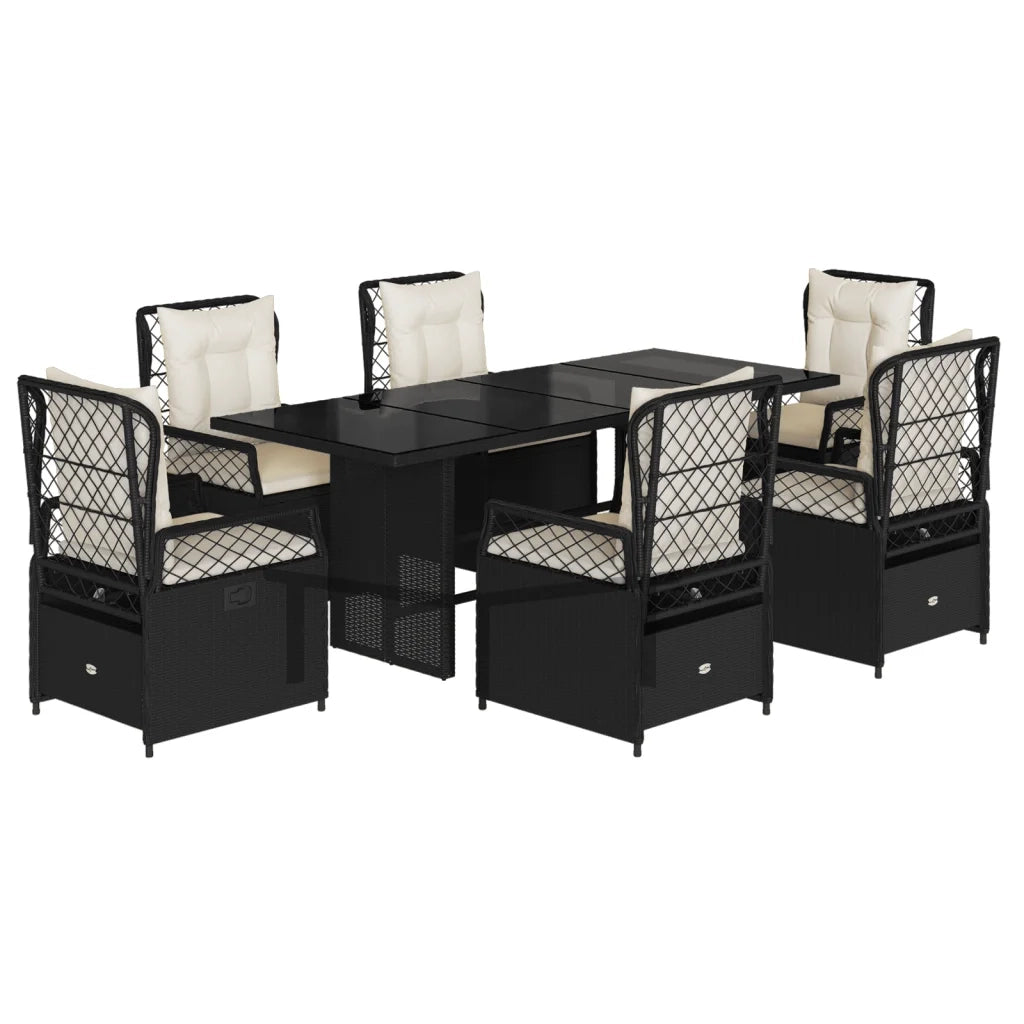 Set da Pranzo da Giardino 7 pz Nero con Cuscini in Polyrattan 3262922