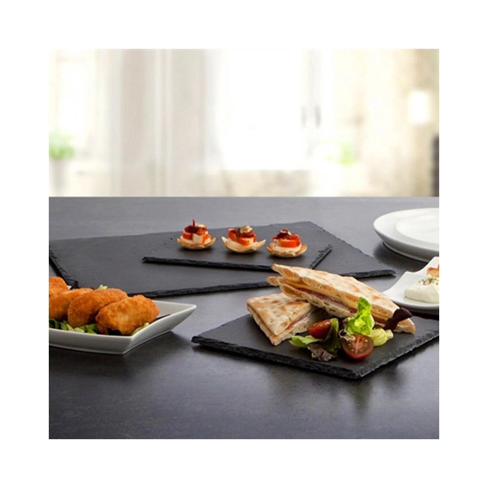 Trade Shop - Piatto In Pietra Ardesia 35x35 Cm Portata Per Cibi Caldi Freddi Aperitivi Finger -