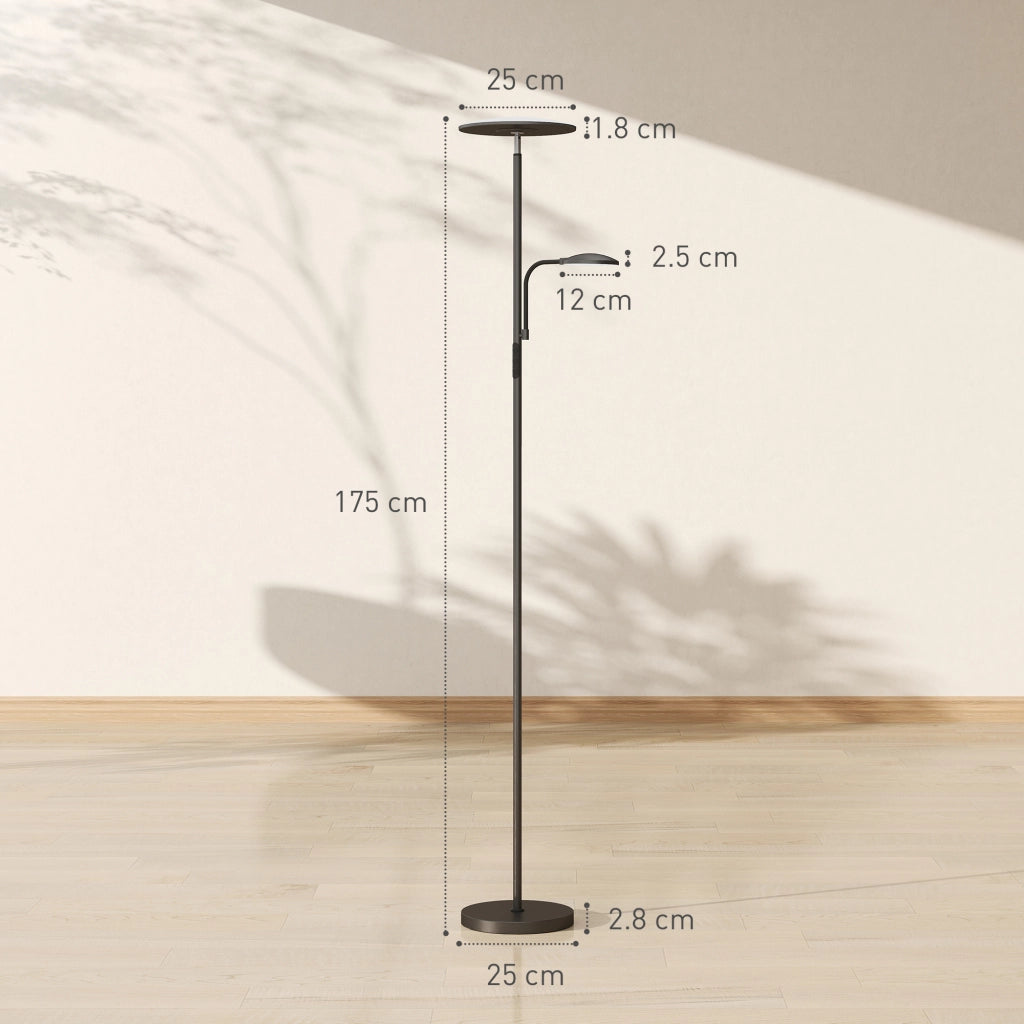 Lampada da Terra con 2 Punti Luce LED Regolabile Temperatura 2700K-6500K con Telecomando in Metallo e PC Nero
