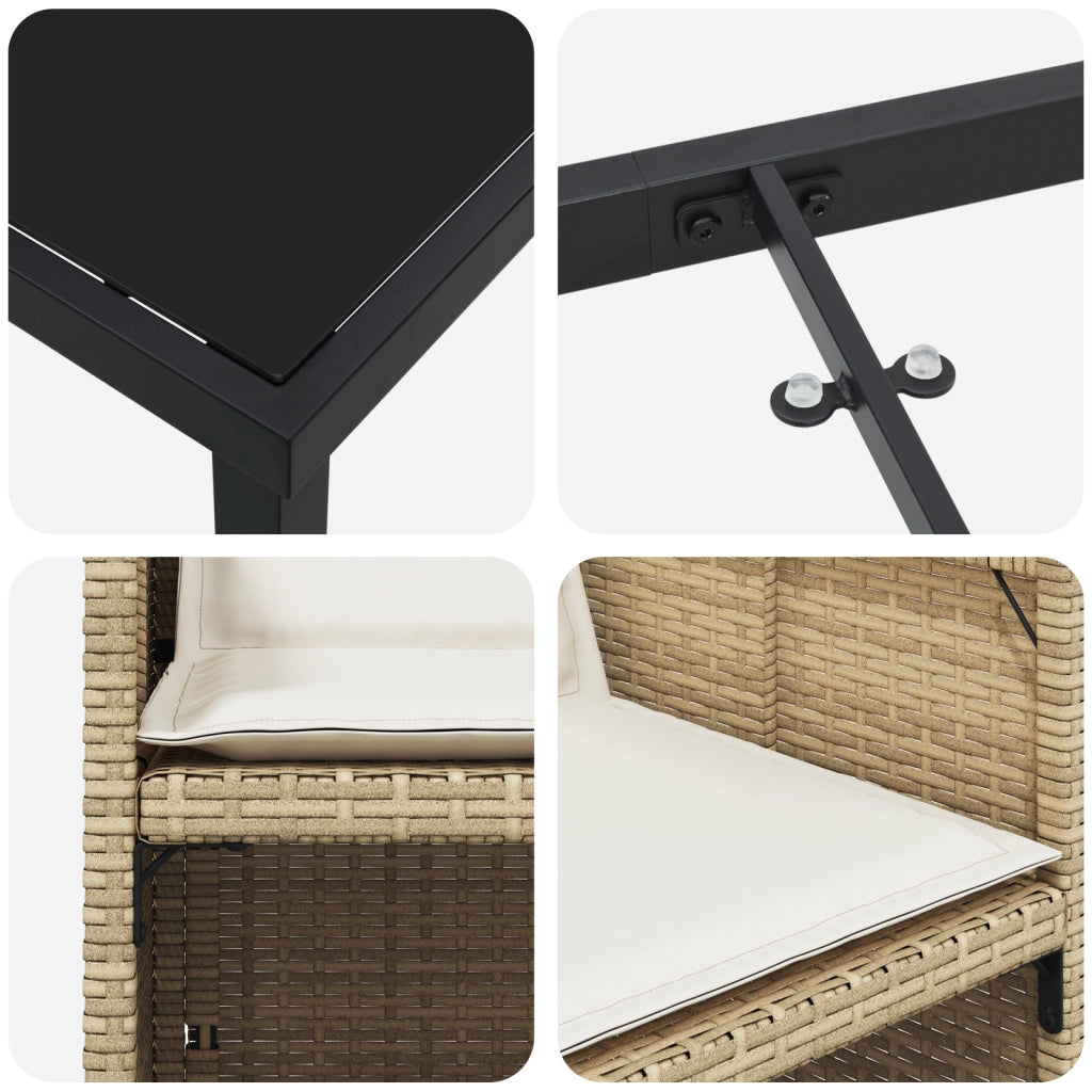 Set pranzo giardino 5 pezzi con cuscini rattan polietilene beige