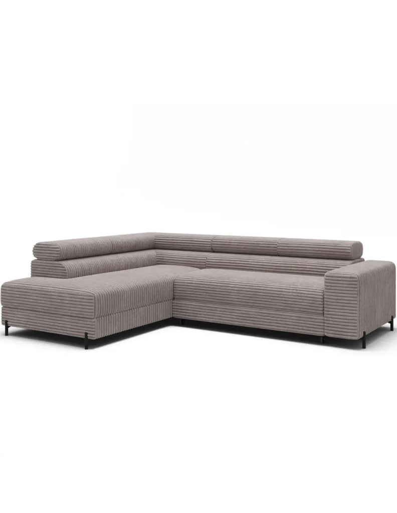 Divano ad angolo COLESIA convertibile 5 posti grigio velluto a coste – sinistra – 274x200cm
