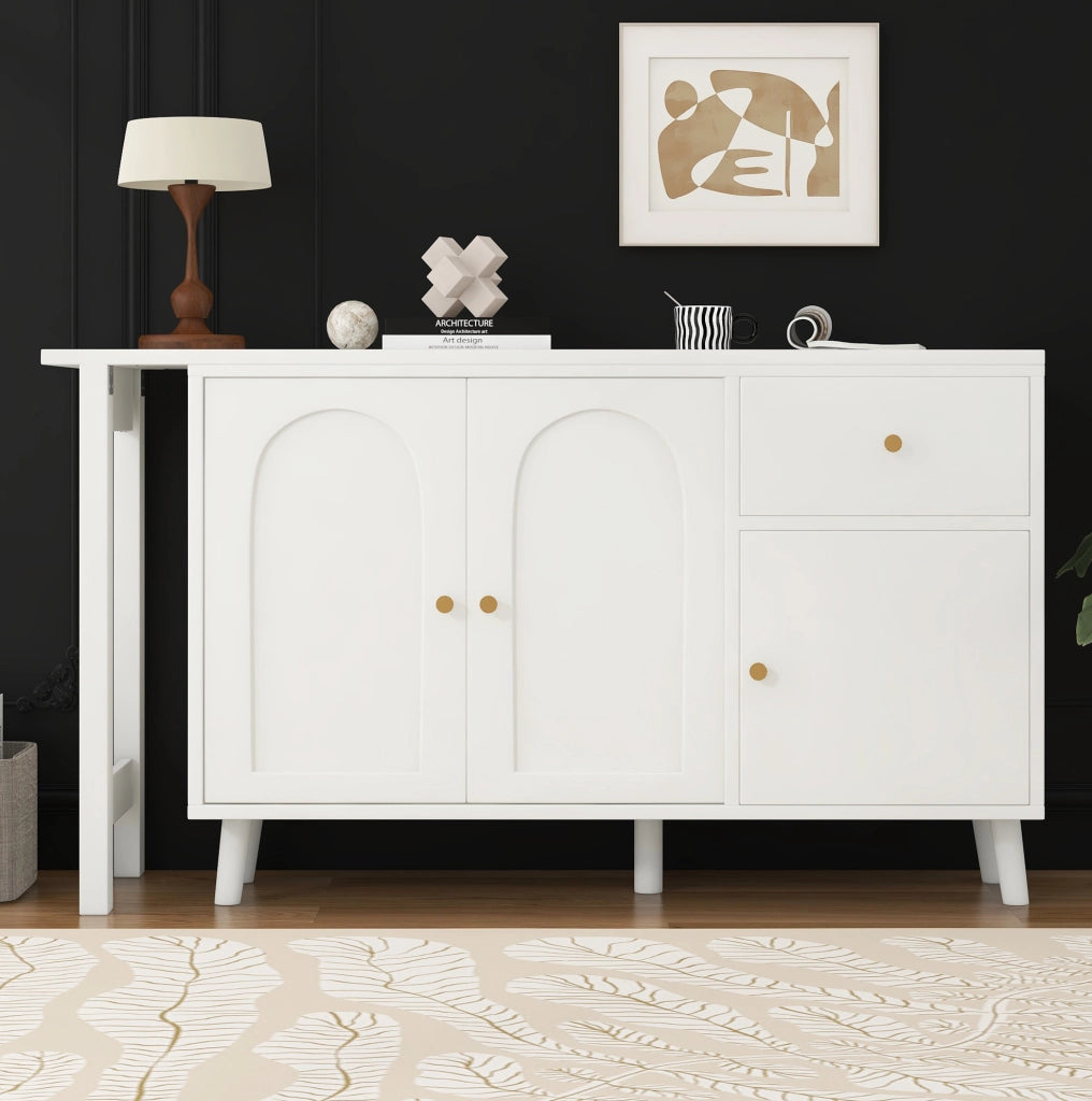 Scrivania girevole 2 in 1 con sideboard bianco