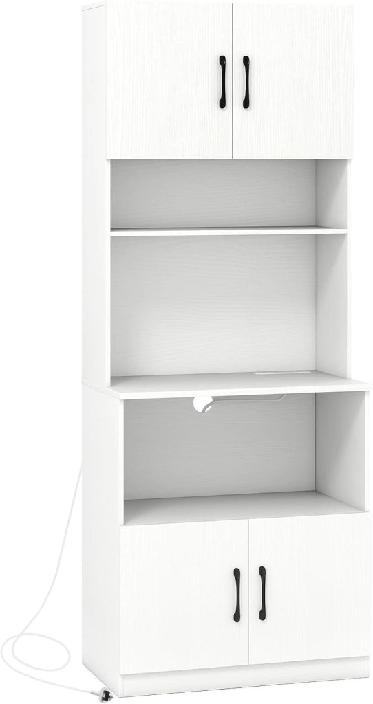 Armadietto portaoggetti con prese elettriche, credenza da cucina stretta, indipendente, a 4 porte, forno a microonde e 2 ripiani regolabili, mobile di immagazzinaggio per soggiorno e sala da