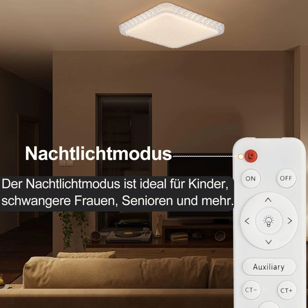 ZMH Lampada da soffitto plafoniera LED moderna quadrata 30cm cristallo cielo stellato dimmerabile telecomando bianco