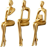 Denkerbeeldje 3 pezzi, moderno oggetto decorativo astratto, statua seduta per ufficio casa, decorazione per libreria, dorato