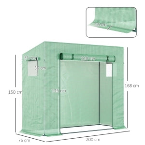 Serra a tunnel 200 x 76 x 150/168 cm con porta arrotolabile, finestra laterale e struttura in acciaio