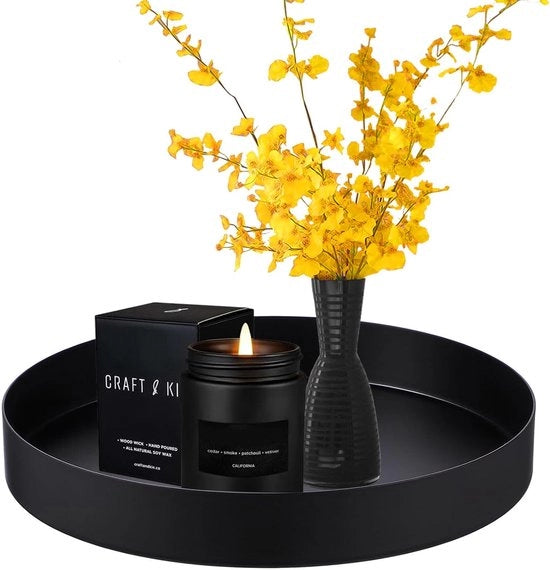 Piatto Decorativo Rond 20 cm - Nero - Metallo - Decorativo - Multifunzionale - Altezza 2,7 cm - Piatto Decorativo