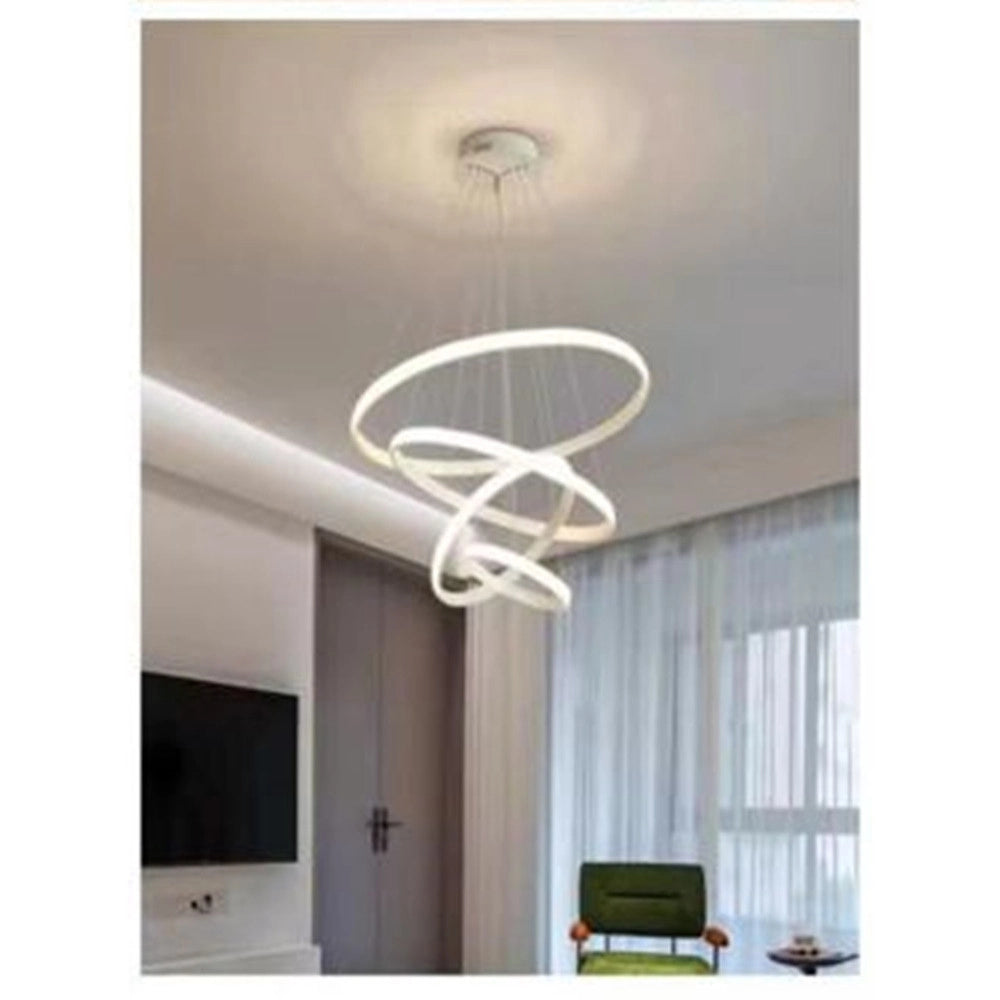 Trade Shop - Lampadario Sospeso Led 120w 4 Cerchi Pendente Rotondo Anelli Bianco Luce 4000k 50279 -