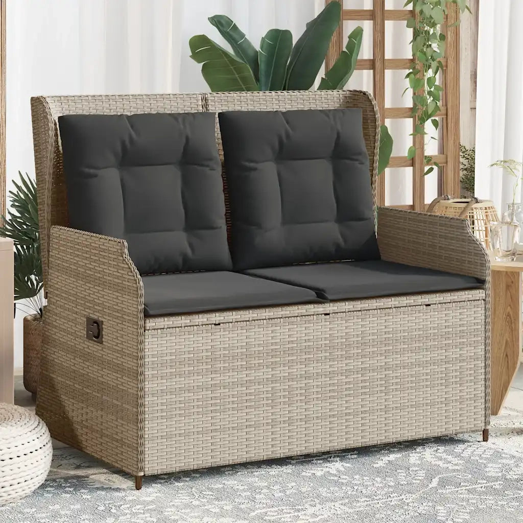 Panchina Reclinabile Giardino | Panca da Giardino con Cuscini Grigio Chiaro Polyrattan